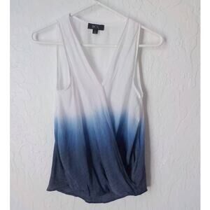 BCX White Blue Ombre Faux Wrap Tunic Top Sleeveless Women size Medium